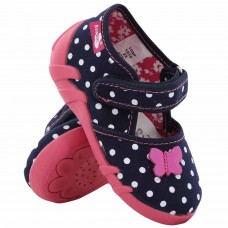 13 Евро! Детски Анатомични ДИШАЩИ BareFoot Обувки / Пантофки RENBUT 13-105/21  (Пеперудка, Точици) , с Лепка и Кожени стелки. за Момичета